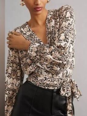 ANTHROPOLOGIE V-Neck Cross-Over Tie Front Blouse